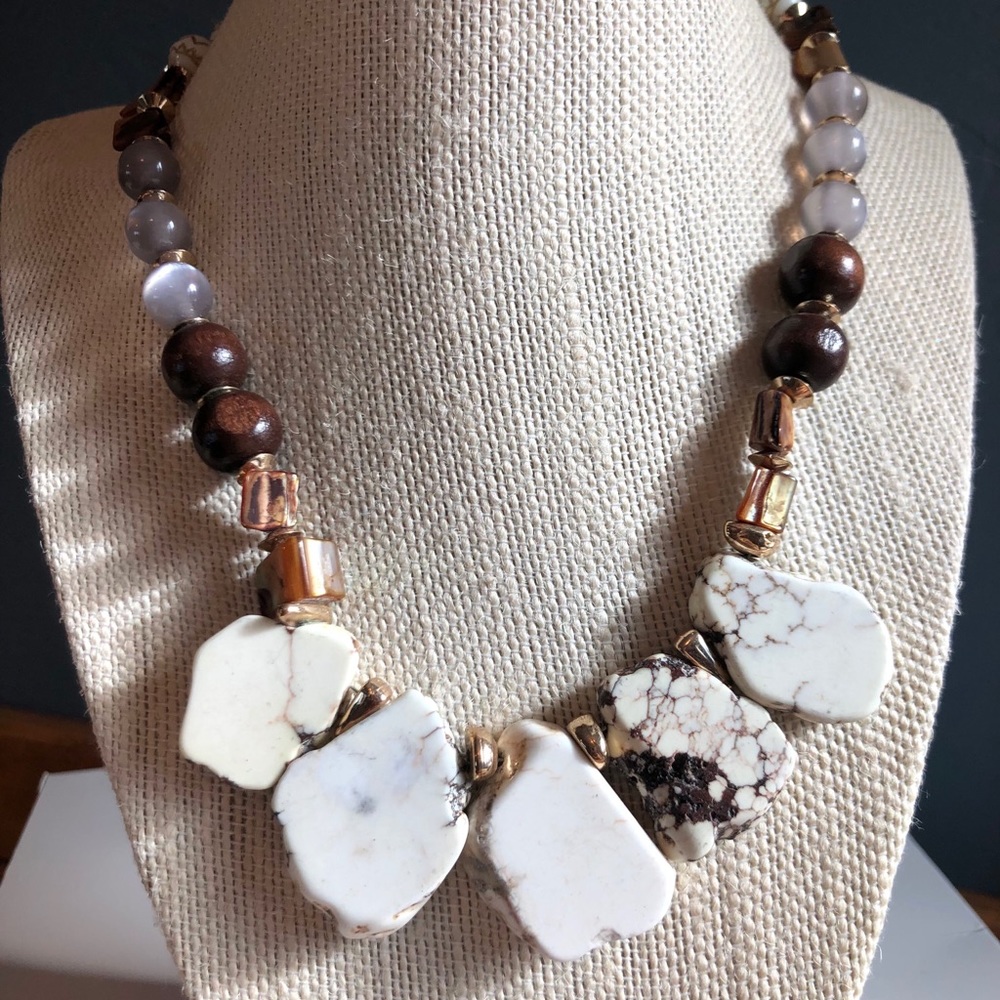 Women’s brown stone necklace statement natural boho work wear party - Picture 1 of 2